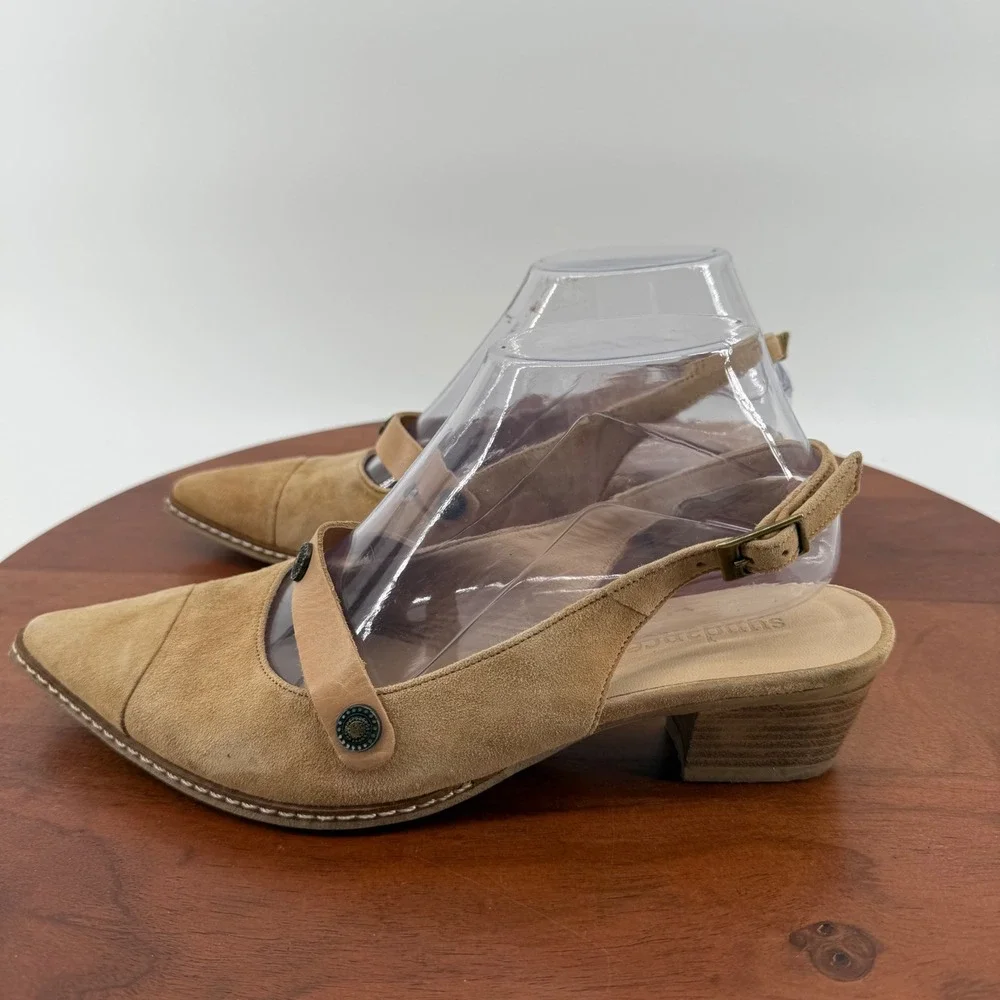 Sundance Tan‎ Suede Pointed Toe Slingback Heels  Size EU 38/Women 7.5-8 France